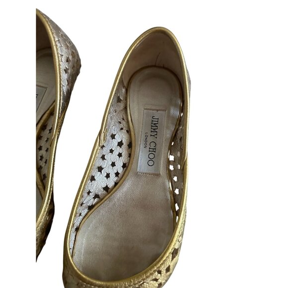 JIMMY CHOO Gold Leather Star Cutout Ballet Flats Size 35.5 - Picture 2 of 7